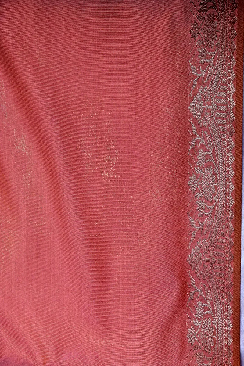 Rust Orange Handloom Banarasi Kataan Silk Saree with Gold Zari Floral Border & Meena Highlights (RLSS-146)