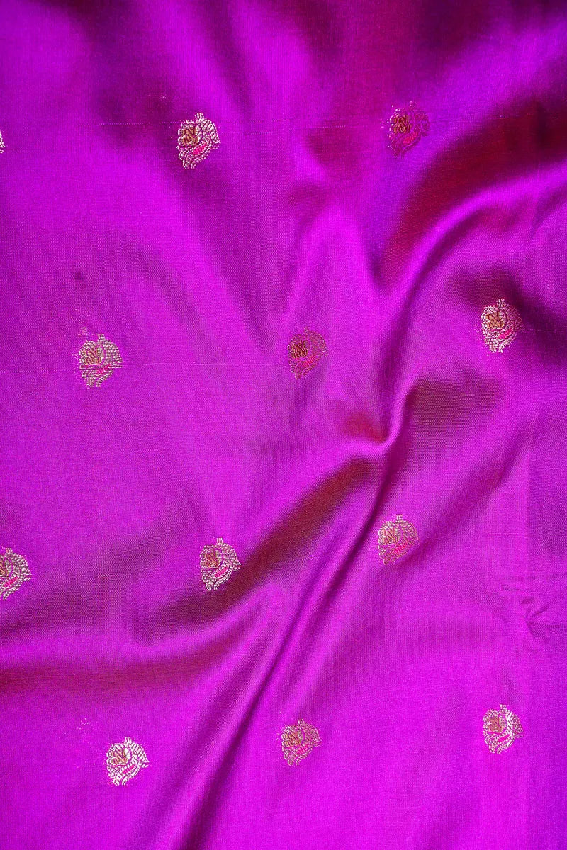Deep Purple Banarasi Kataan Silk Saree with Golden  Zari Floral Border & Small Bootas(RLSS-139)