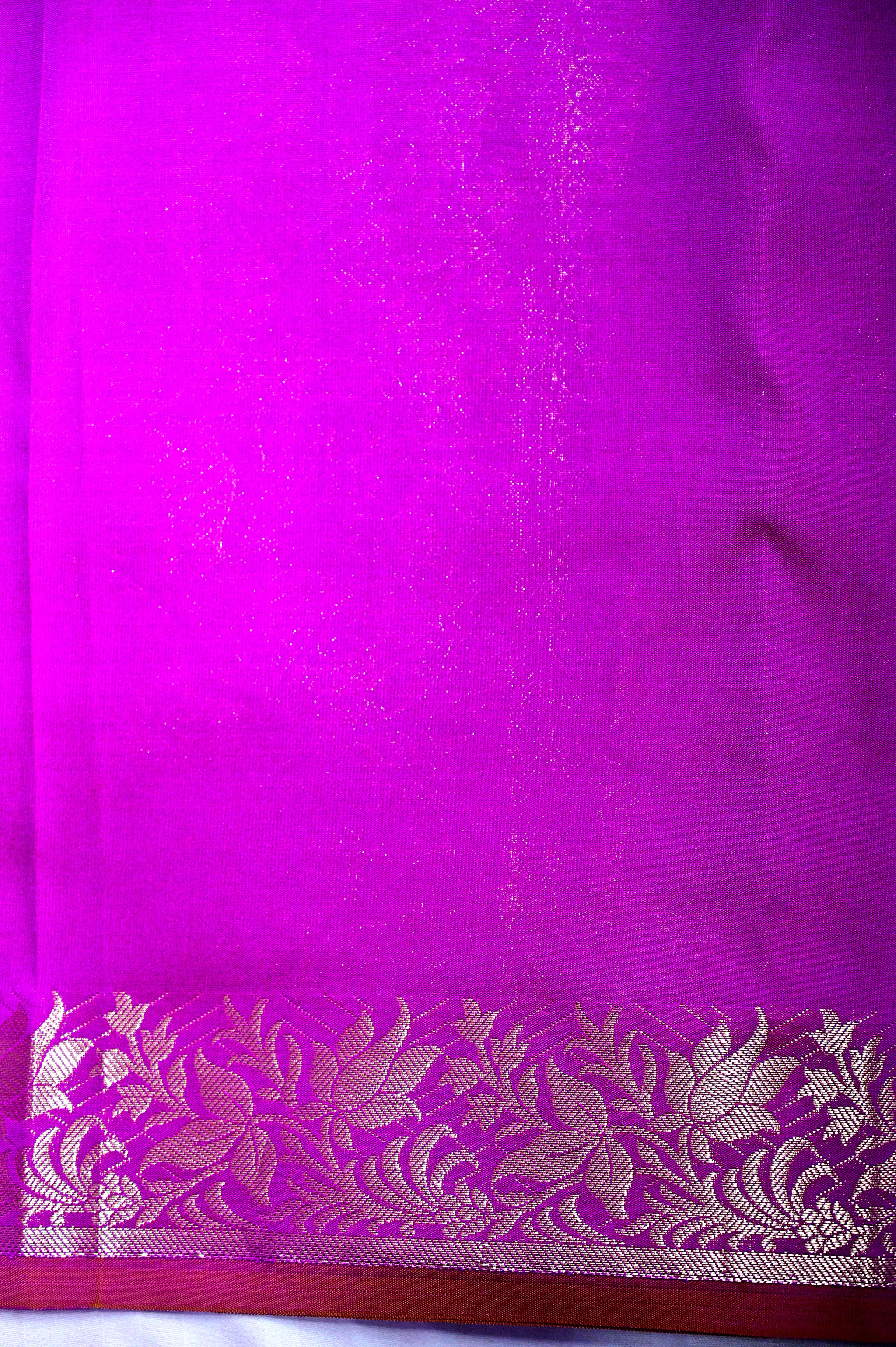 Deep Purple Banarasi Kataan Silk Saree with Golden  Zari Floral Border & Small Bootas(RLSS-139)