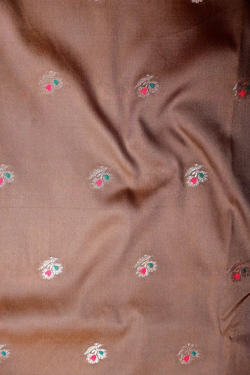 Coffee Brown Banarasi Kataan  Silk Saree with Meenakari Floral Bootis Border (RLSS-140)
