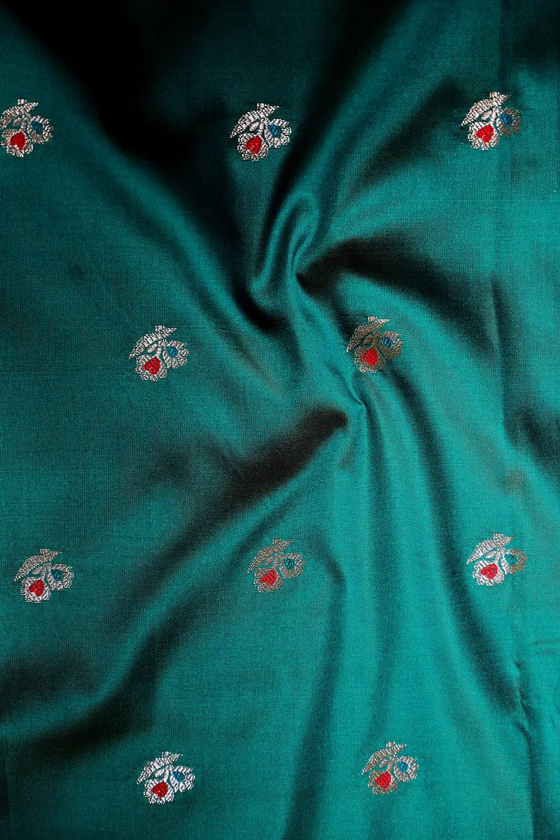 Bottle Green Banarasi Kataan Silk Saree with Meenakari Floral Bootis(RLSS-138)